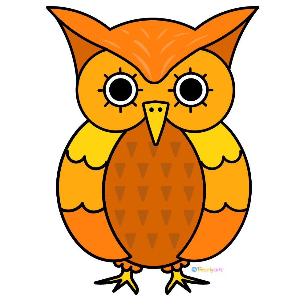 Owl Orange Clipart with Outline WM free | Pearly Arts