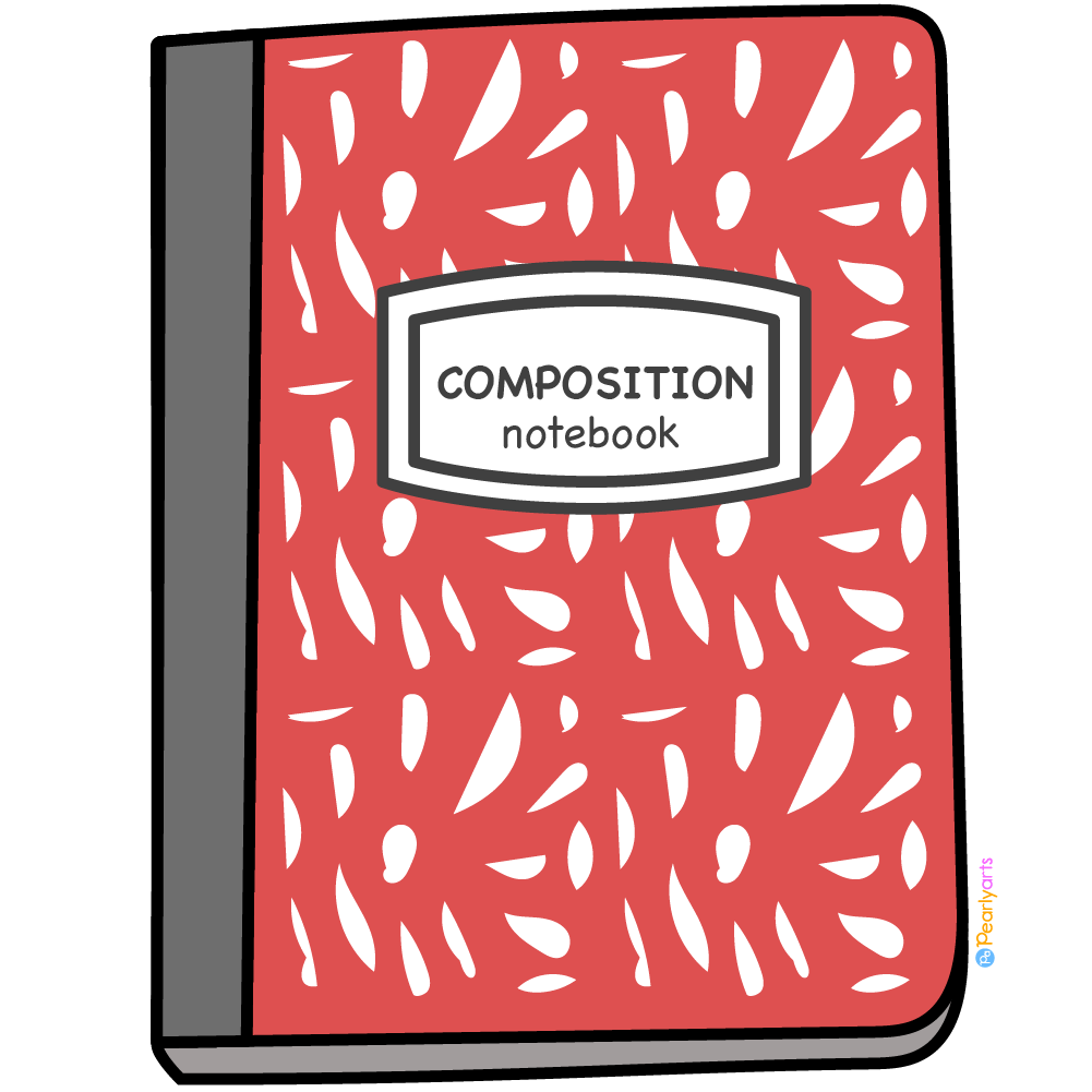 Red composition notebook Clipart with outline WM free | Pearly Arts