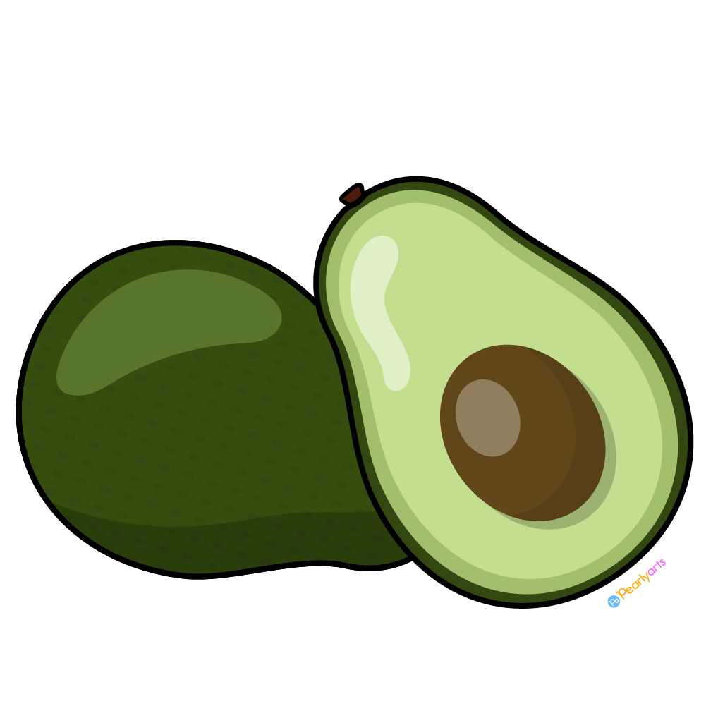 Free Avocado Clipart with Outline WM | Pearly Arts | Royalty-free, 1000 by 1000, PNG, transparent background