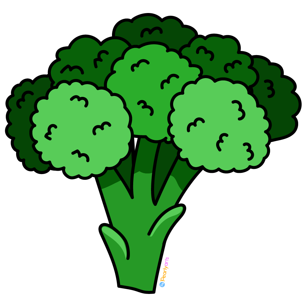 Free Broccoli Clipart with outline WM | Pearly Arts | Royalty-free, 1000 by 1000, PNG, transparent background