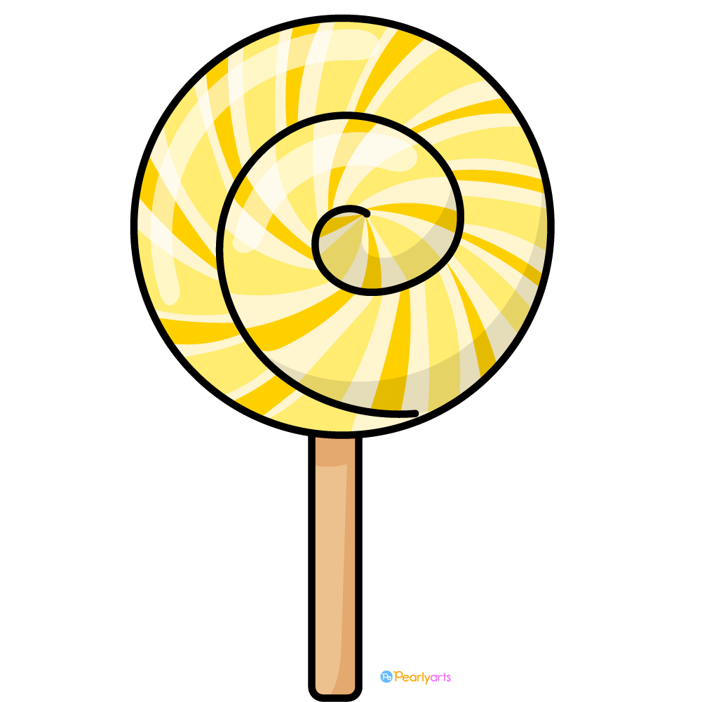 FREE Yellow Lollipop Clipart with outline WM | Pearly Arts | Royalty-free, 1000 by 1000, PNG, transparent background