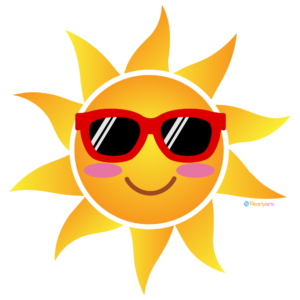 FREE Smiling Sun with Red Sunglasses Clipart | Pearly Arts | Royalty-free, 1000 by 1000, PNG, transparent background