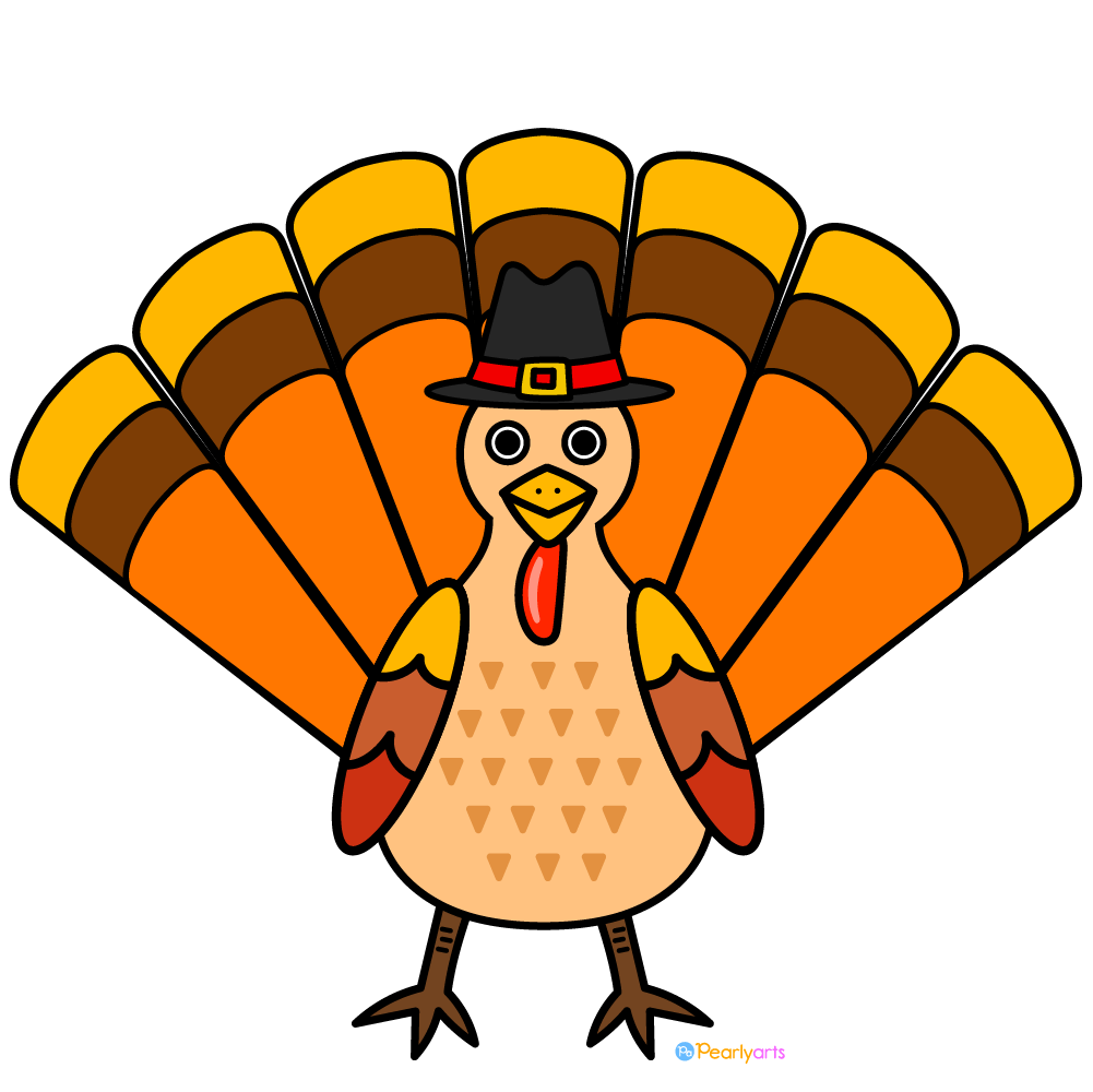 FREE Mr Pilgrim Turkey Clipart with outline | Pearly Arts  | Royalty-free, 1000 by 1000, PNG, transparent background