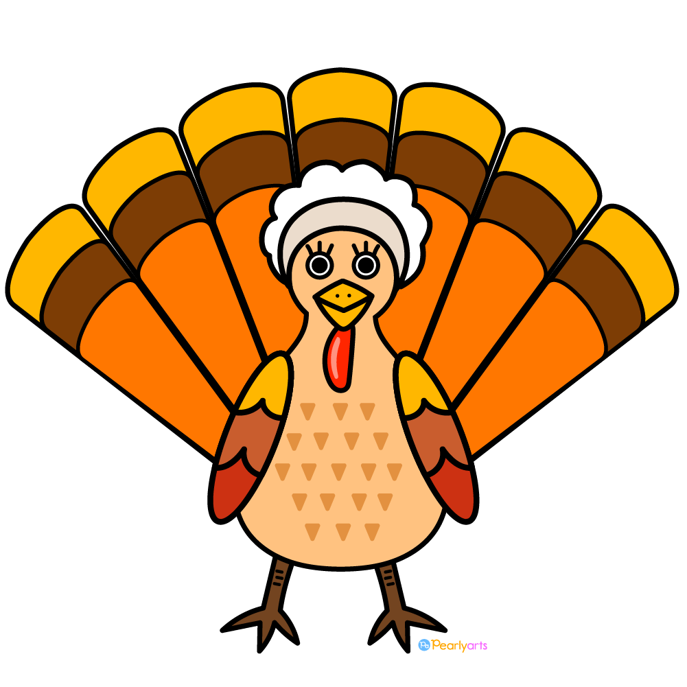 FREE Mrs Pilgrim Turkey Clipart with outline | Pearly Arts  | Royalty-free, 1000 by 1000, PNG, transparent background