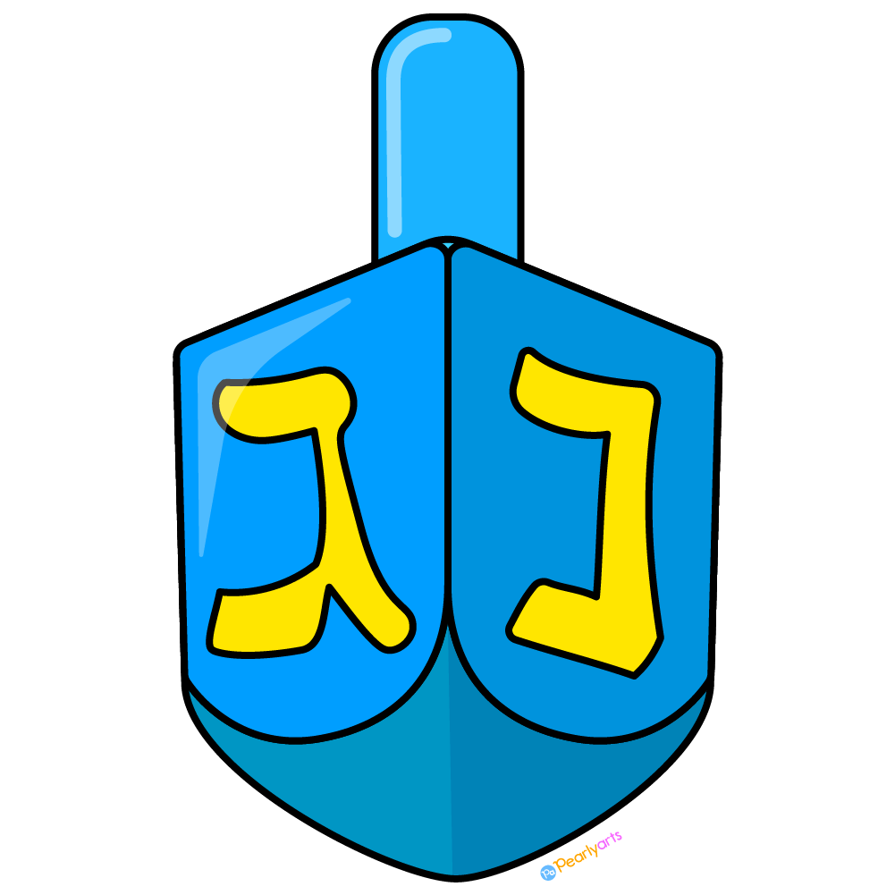 FREE Dreidel Clipart 2 with outline WM | Pearly Arts  | Royalty-free, 1000 by 1000, PNG, transparent background
