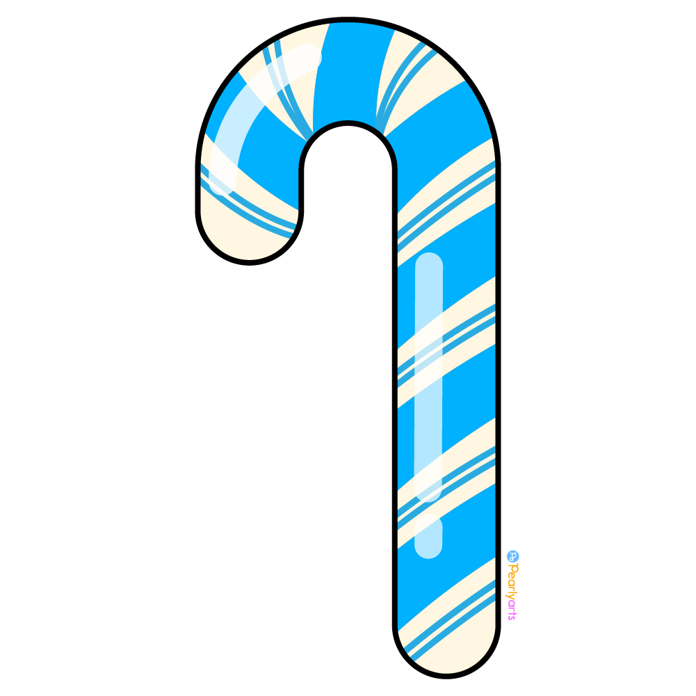 FREE Blue Candy Cane Clipart with outline WM | Pearly Arts | Royalty-free, 1000 by 1000, PNG, transparent background