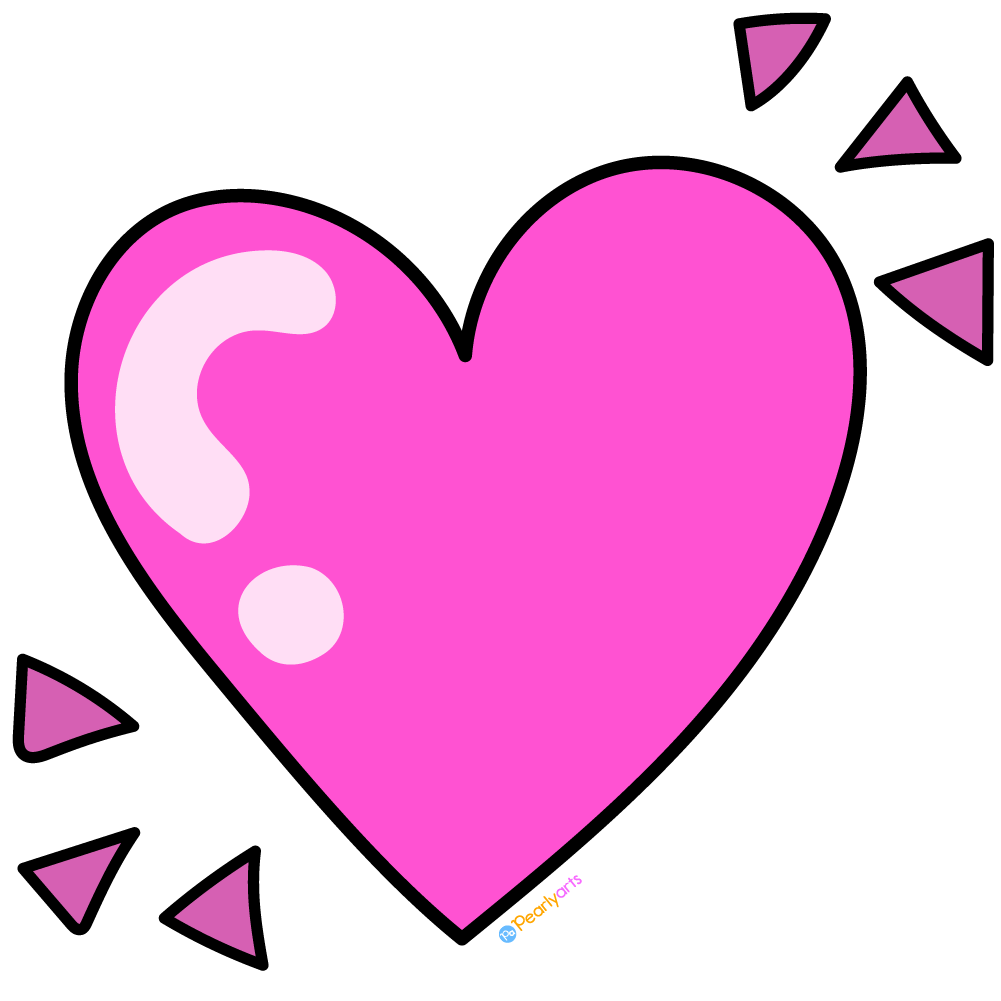 FREE Pink heart Clipart with outline WM | Pearly Arts | Royalty-free, 1000 by 1000, PNG, transparent background