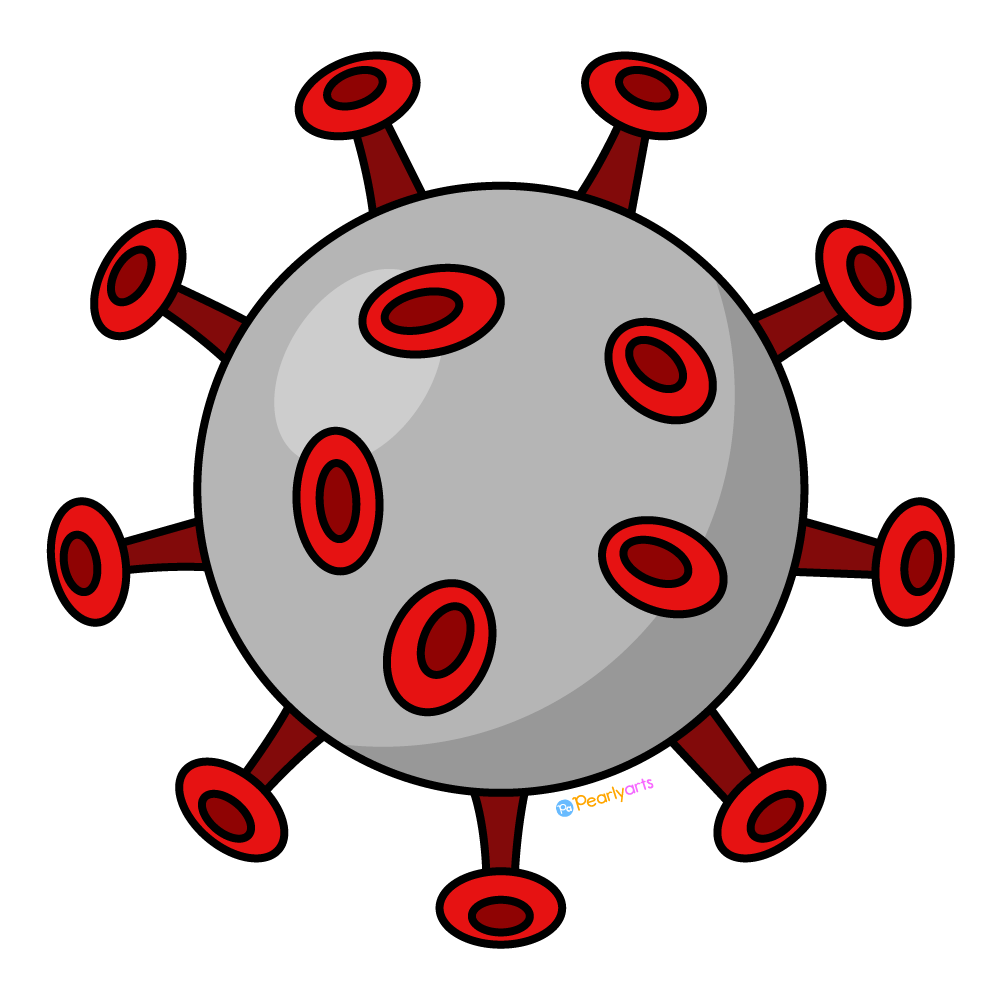 FREE Red Virus Clipart with outline WM | Pearly Arts  | Royalty-free, 1000 by 1000, PNG, transparent background