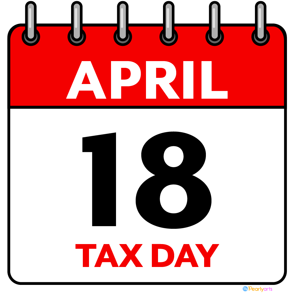 April 18th Tax Day Calendar Clipart WM | Pearly Arts  | Royalty-free, 1000 by 1000, PNG, transparent background