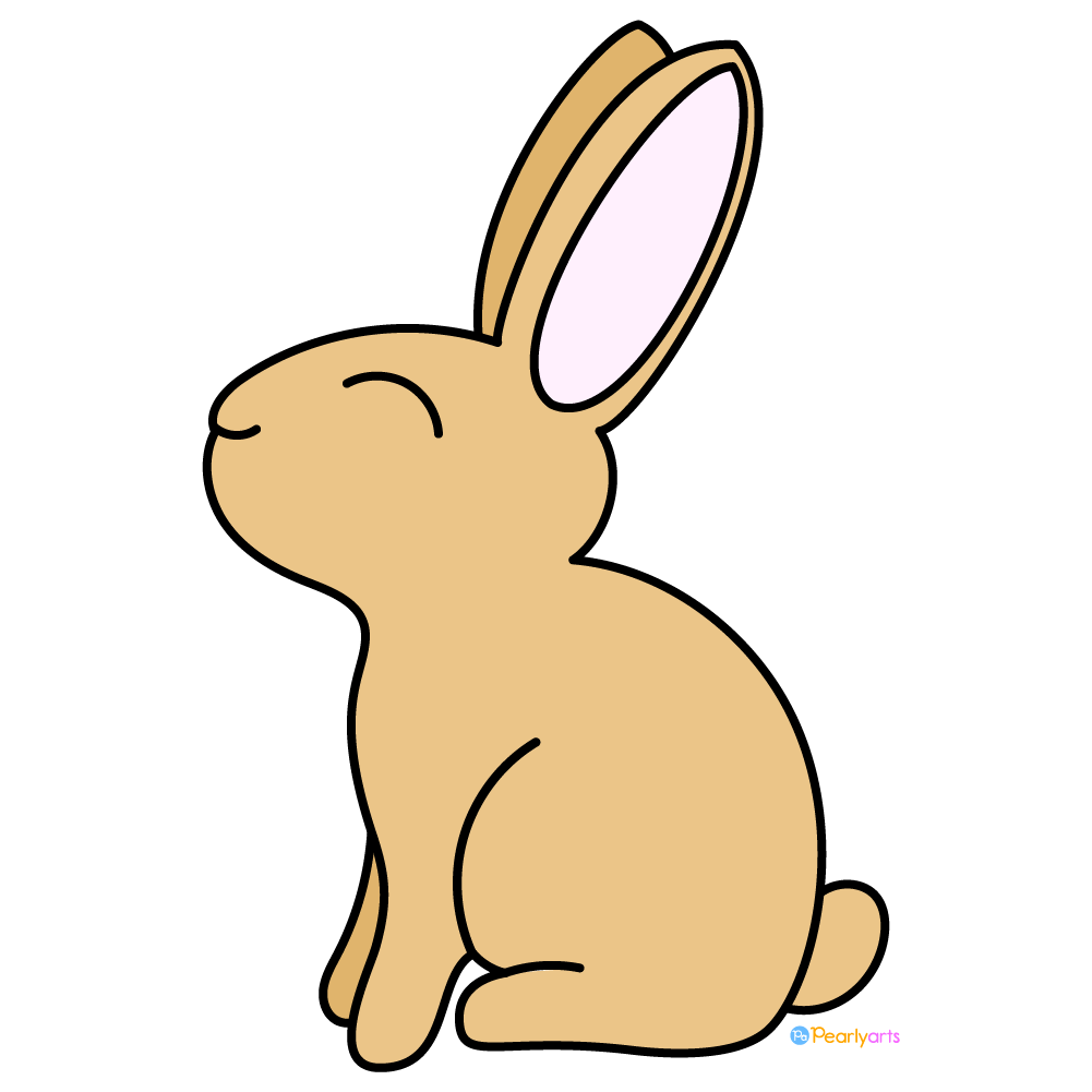 FREE Brown Bunny Side View Clipart with outline WM | Pearly Arts | Royalty-free, 1000 by 1000, PNG, transparent background