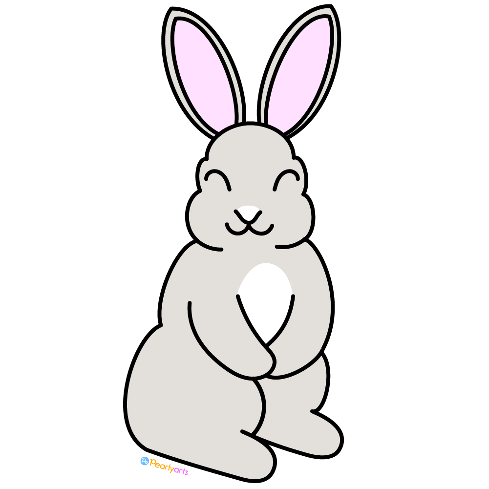FREE Gray Bunny Clipart with outline WM | Pearly Arts | Royalty-free, 1000 by 1000, PNG, transparent background