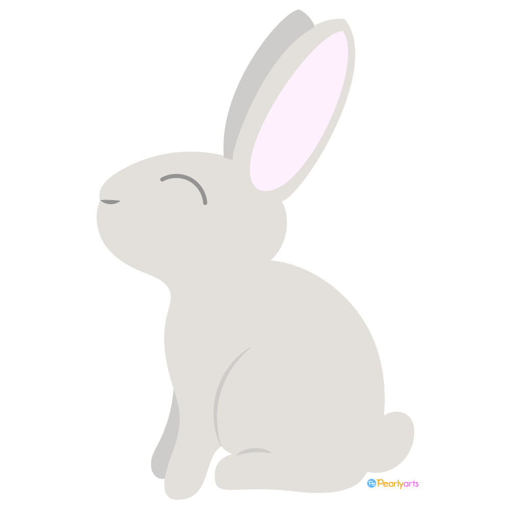 FREE Gray Bunny Side View Clipart WM | Pearly Arts | Royalty-free, 1000 by 1000, PNG, transparent background