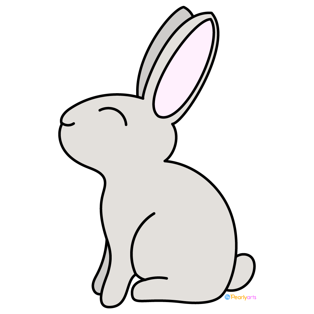 FREE Gray Bunny Side View Clipart with outline WM  | Pearly Arts | Royalty-free, 1000 by 1000, PNG, transparent background