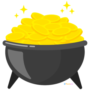 FREE Pot of Gold Clipart (black pot) WM | Pearly Arts | Royalty-free, 1000 by 1000, PNG, transparent background