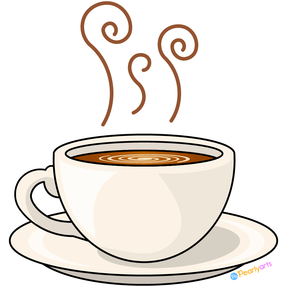 FREE Cappuccino Clipart with outline WM | Pearly Arts | Royalty-free, 1000 by 1000, PNG, transparent background