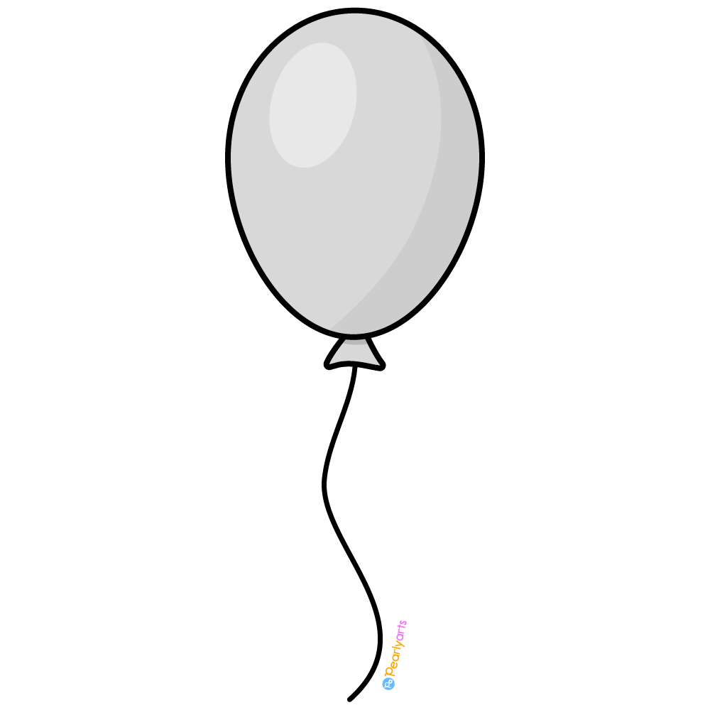 FREE Silver Balloon Clipart with outline WM | Pearly Arts | Royalty-free, 1000 by 1000, PNG, transparent background