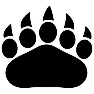 FREE Bear Paw Print Clipart Black WM | Pearly Arts | Royalty-free, 1000 by 1000, PNG, transparent background