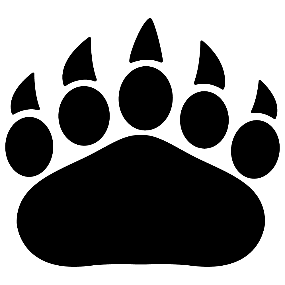 FREE Bear Paw Print Clipart Black WM | Pearly Arts | Royalty-free, 1000 by 1000, PNG, transparent background
