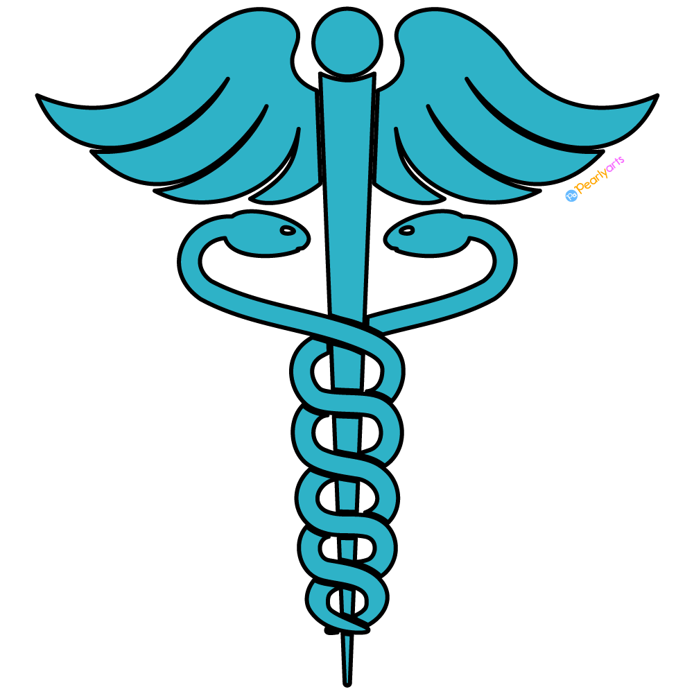 FREE Caduceus Clipart with outline WM | Pearly Arts | Royalty-free, 1000 by 1000, PNG, transparent background