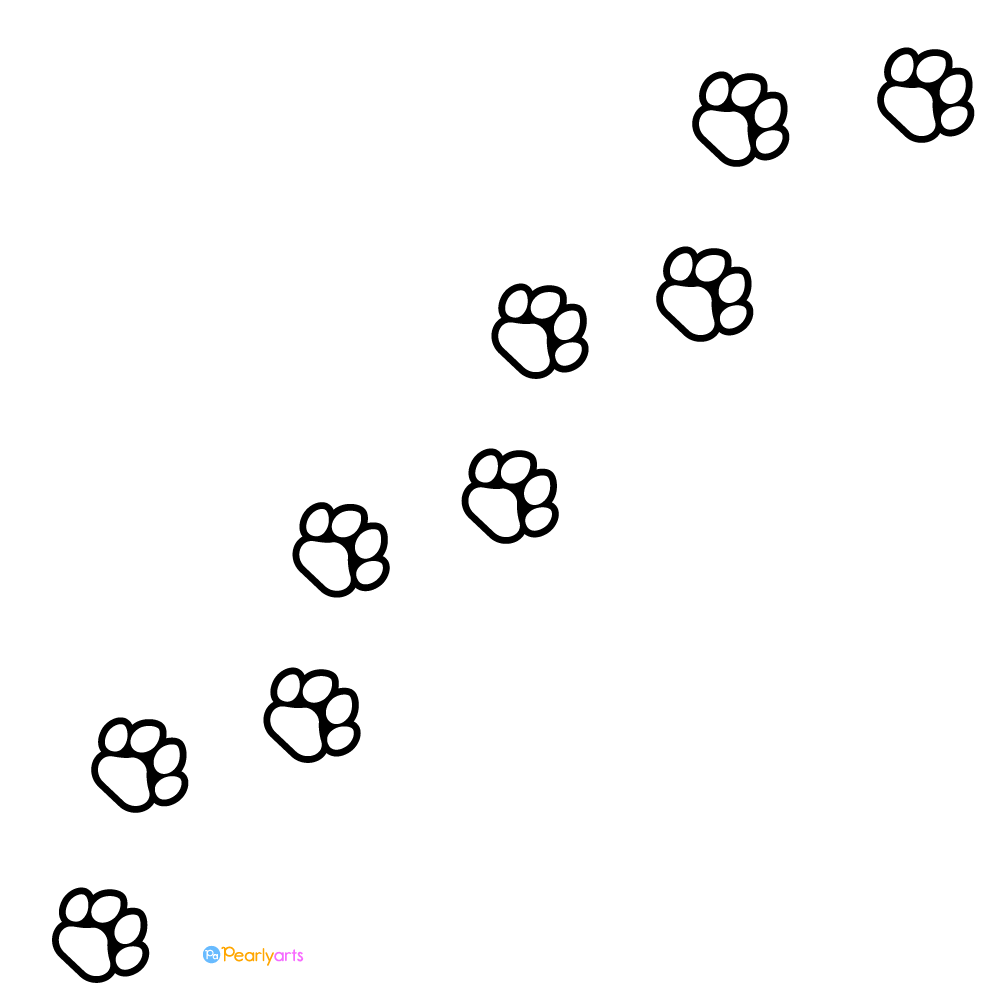 FREE Cat Paw Prints Clipart White WM | PEARLY ARTS | Royalty-free, 1000 by 1000, PNG, transparent background