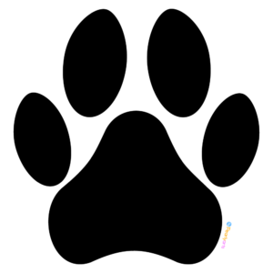 FREE Dog Paw Print Clipart Black WM | Pearly Arts | Royalty-free, 1000 by 1000, PNG, transparent background