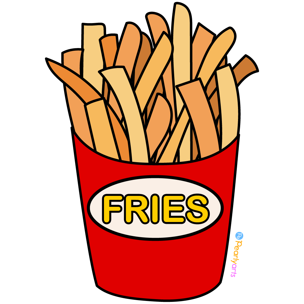 FREE French Fries Clipart with outline WM | Pearly Arts | Royalty-free, 1000 by 1000, PNG, transparent background