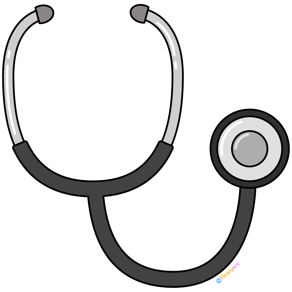 FREE Stethoscope Clipart with outline WM | Pearly Arts | Royalty-free, 1000 by 1000, PNG, transparent background