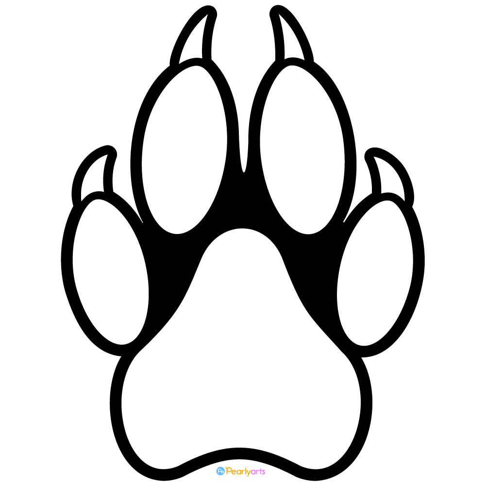 FREE Wolf Paw Print Clipart White WM | Pearly Arts | Royalty-free, 1000 by 1000, PNG, transparent background