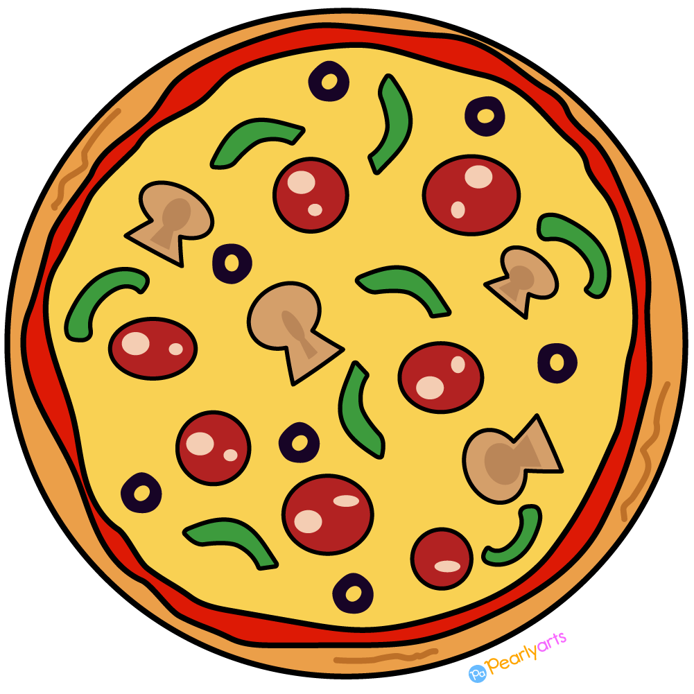 Pizza Clipart with outline WM | Pearly Arts | Royalty-free, 1000 by 1000, PNG, transparent background