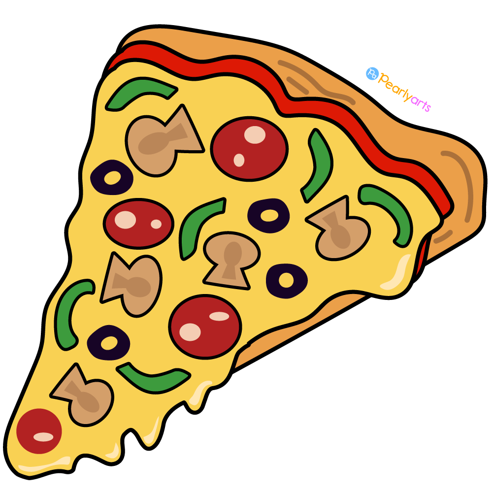 Pizza Slice Clipart with outline WM | Pearly Arts | Royalty-free, 1000 by 1000, PNG, transparent background