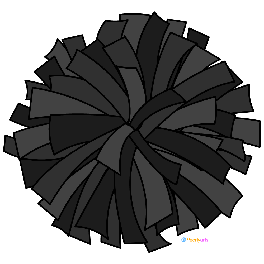 FREE Black Cheer Pom Pom Clipart with outline WM | Pearly Arts