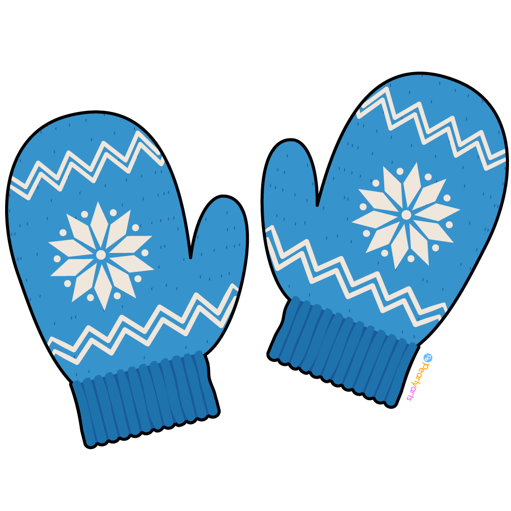 FREE Blue Mittens Clipart with outline WM | Pearly Arts
