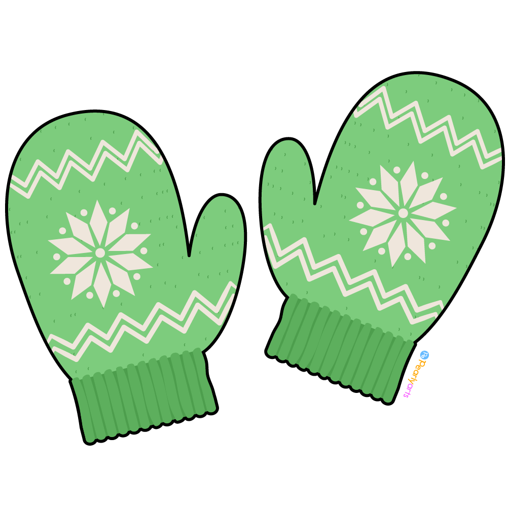 FREE Green Mittens Clipart with outline WM | Pearly Arts