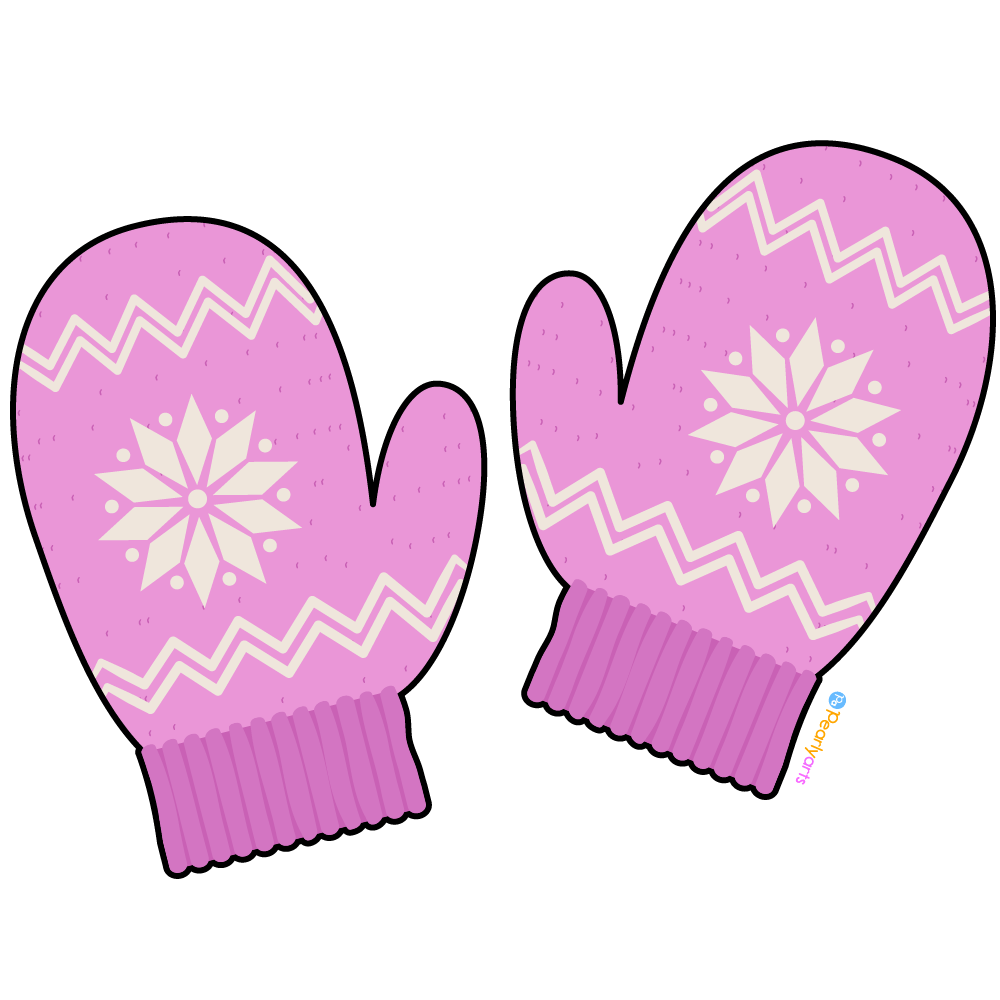 FREE Pink Mittens Clipart with outline WM | Pearly Arts