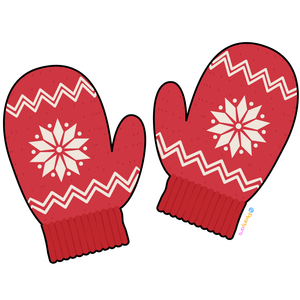 FREE Red Mittens Clipart with outline WM | Pearly Arts
