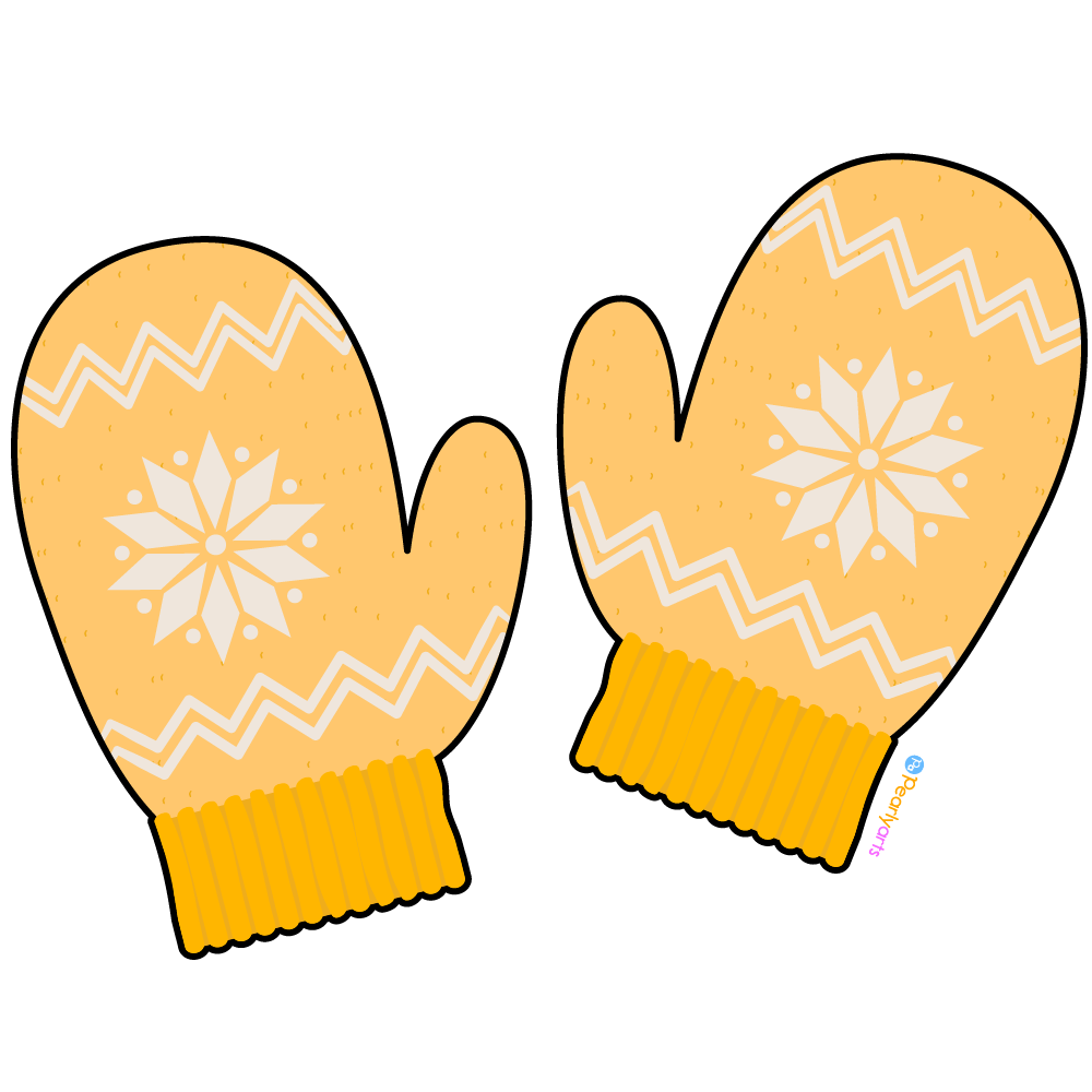 FREE Yellow Mittens Clipart with outline WM | Pearly Arts