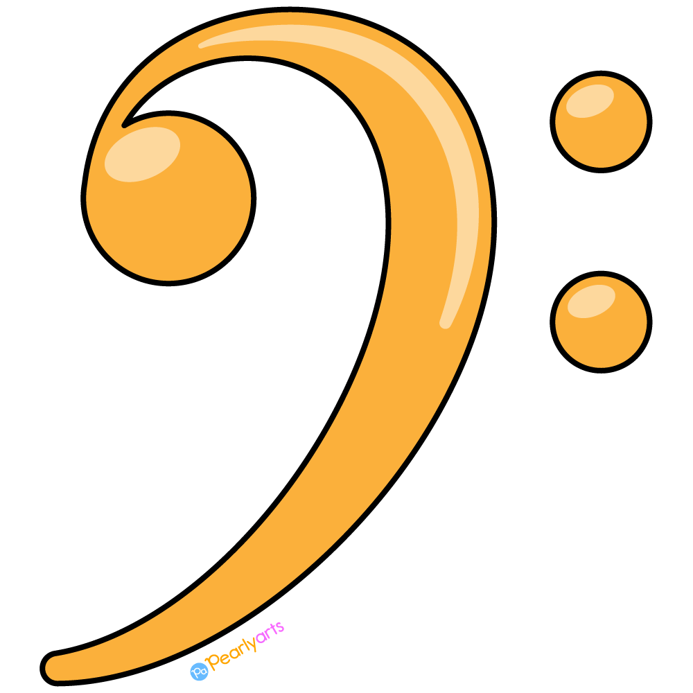 FREE Cute Bass Clef Clipart with outline WM | Pearly Arts