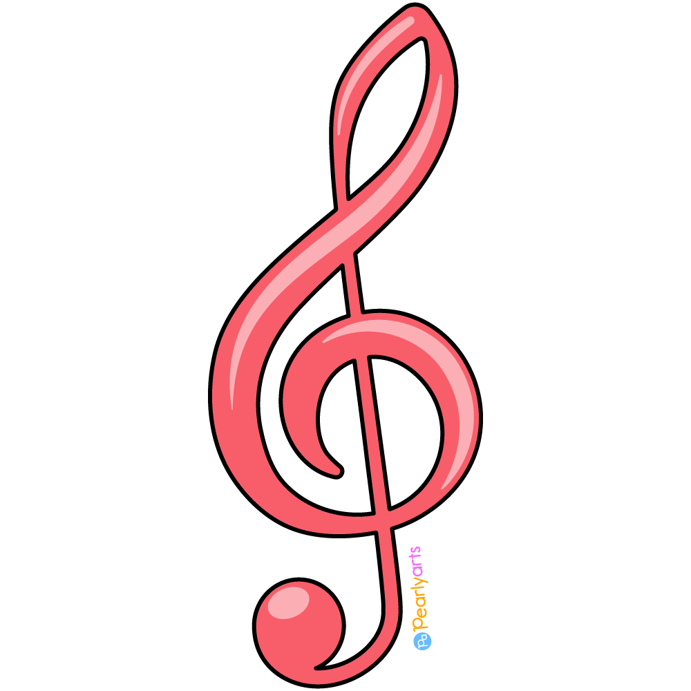 FREE Cute Treble Clef Clipart with outline WM | Pearly Arts