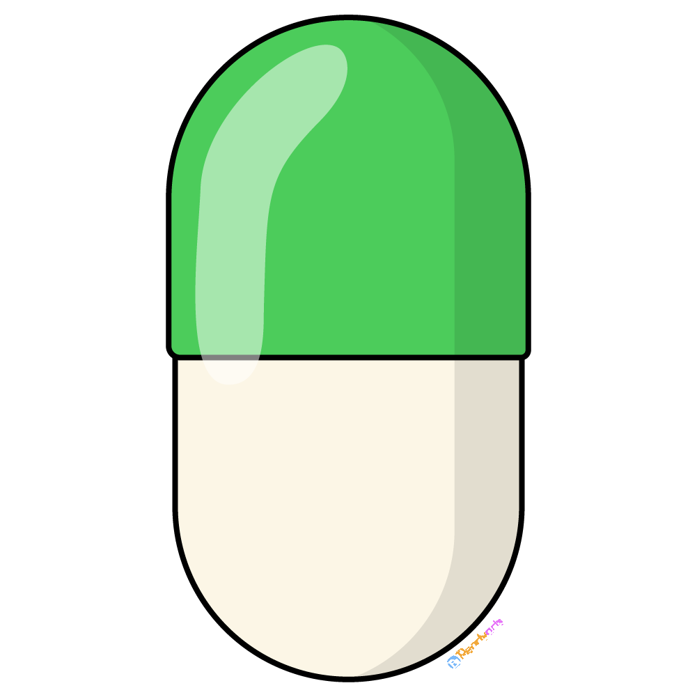FREE Green Capsule Pill Clipart with outline WM | Pearly Arts