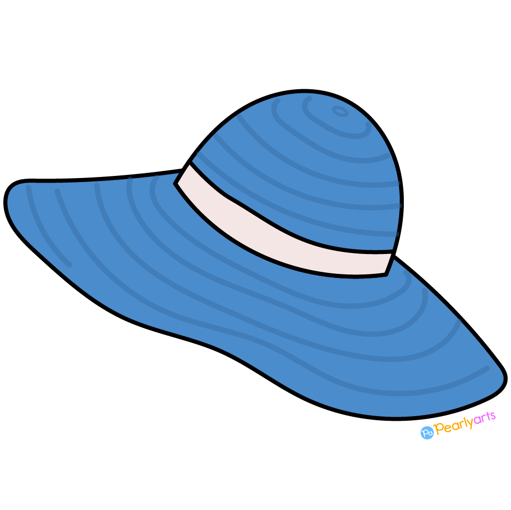 FREE Blue Summer Hat Clipart with outline WM | Pearly Arts