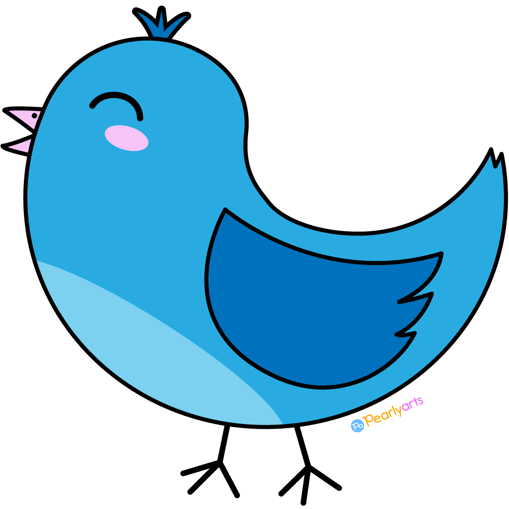 FREE Cute Blue Bird Clipart with outline WM | Pearly Arts