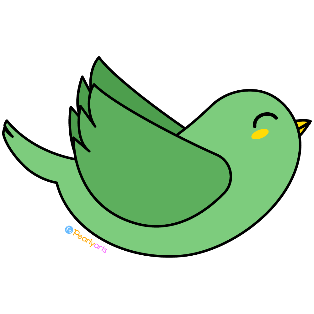 FREE Cute Green Bird Clipart with Outline WM | Pearly Arts