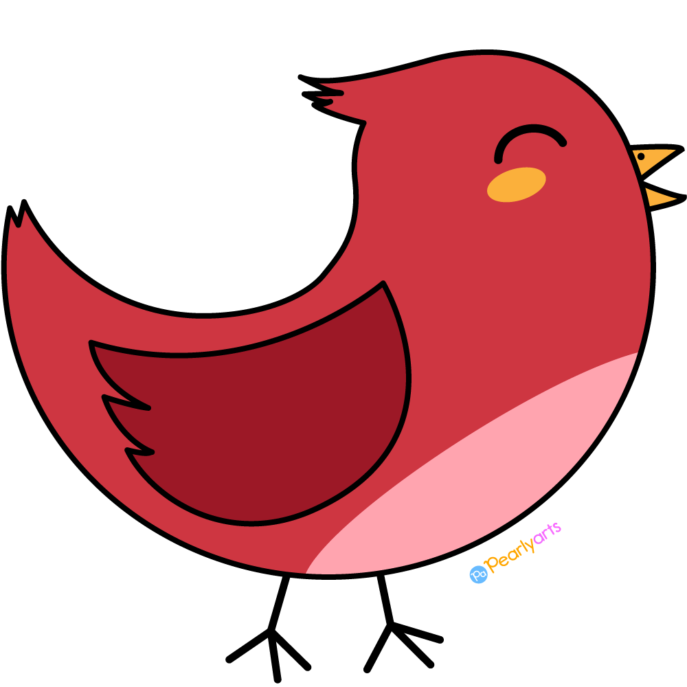 Free Cute Red Bird Clipart with Outline WM | Pearly Arts
