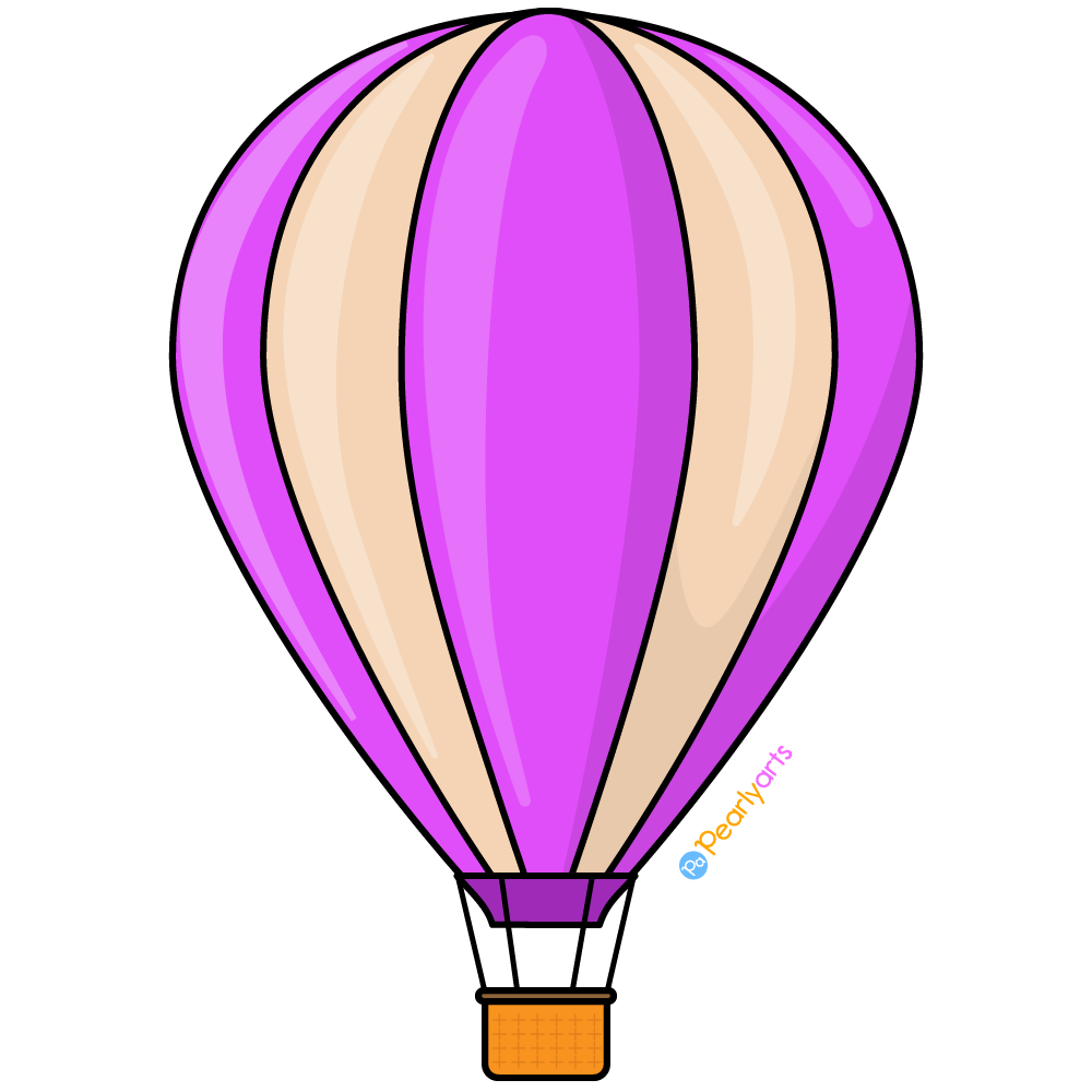 FREE Purple Hot Air Balloon Clipart with outline WM | Pearly Arts