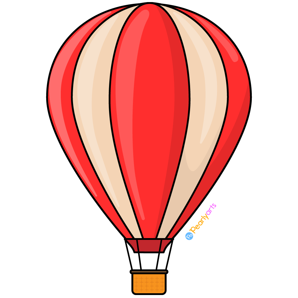 FREE Red Hot Air Balloon Clipart with outline WM | Pearly Arts