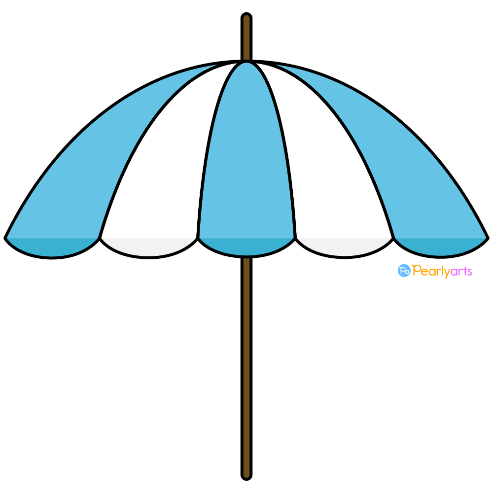 FREE Blue and white Beach Umbrella Clipart with outline WM | Pearly Arts
