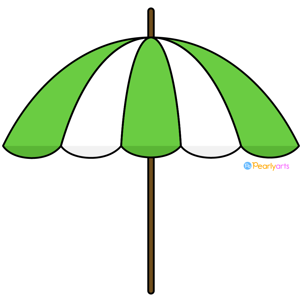 FREE Green and white Beach Umbrella Clipart | Pearly Arts with outline WM