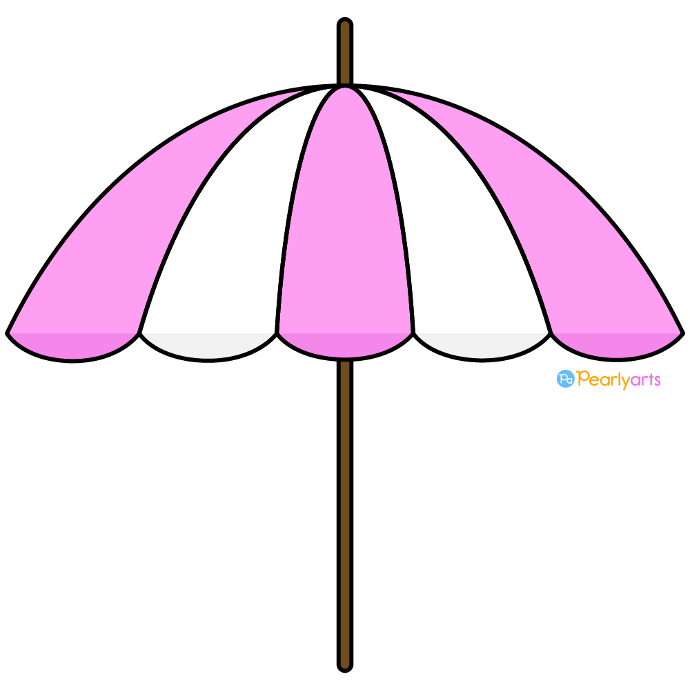 FREE Pink and white Beach Umbrella Clipart with outline WM | Pearly Arts