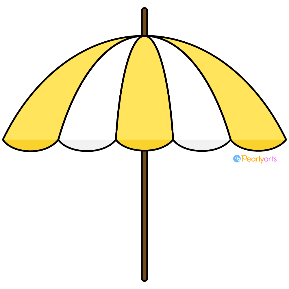FREE Yellow and white Beach Umbrella Clipart with outline WM | Pearly Arts