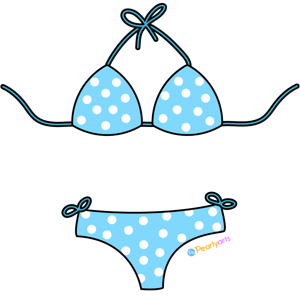 FREE Blue Bikini Clipart with outline WM | Pearly Arts